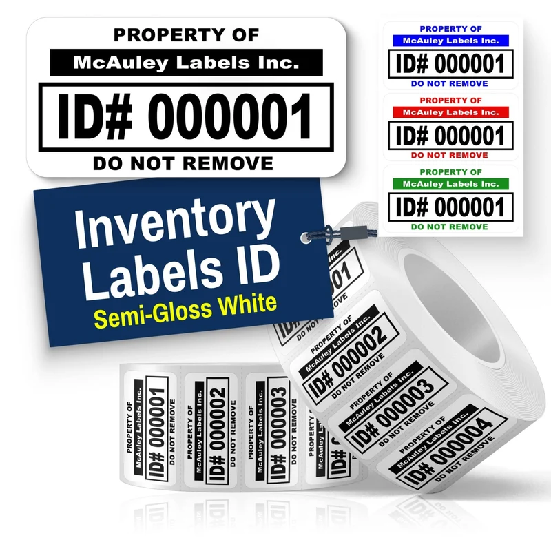 Custom ID Inventory Labels Numbered for Asset Tracking - Semi-Gloss White