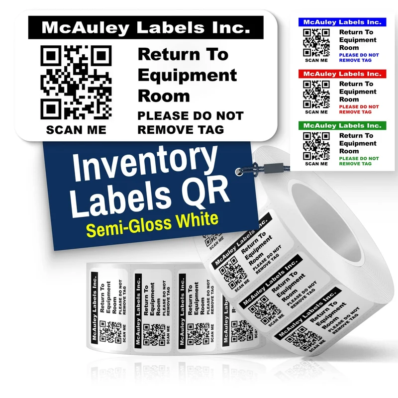 Custom QR Code Inventory Labels Numbered for Asset Tracking - Semi-Gloss White