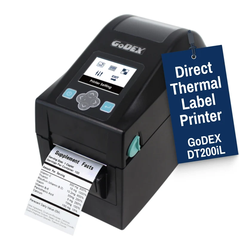 GoDEX DT200iL Direct Thermal Printer – 2″ Linerless 203 DPI Printer with LCD, 3-Year Warranty
