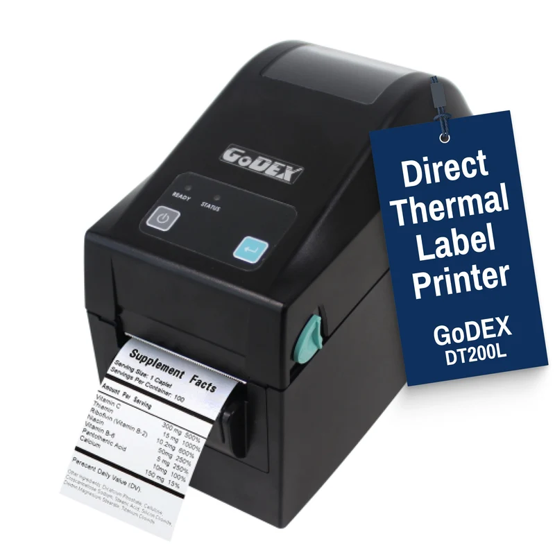 GoDEX DT200L Direct Thermal Printer – 2″ Linerless 203 DPI Printer for QSR & Retail, 3-Year Warranty