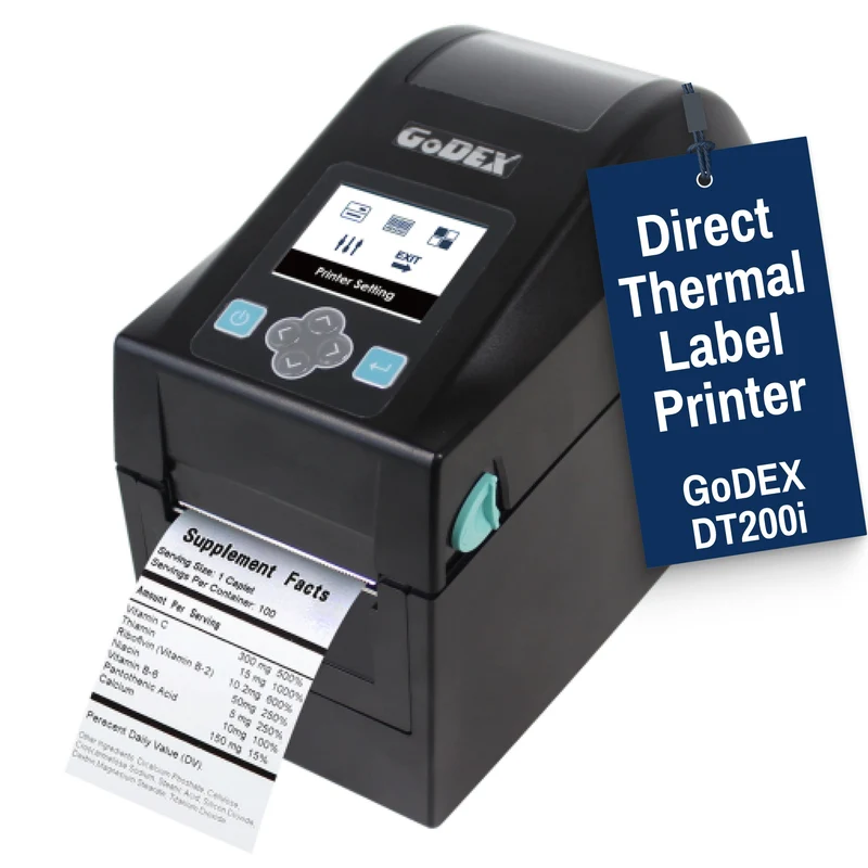GoDEX DT200i Direct Thermal Printer – 2″ Label Printer with Color LCD, 203 DPI, 3-Year Warranty