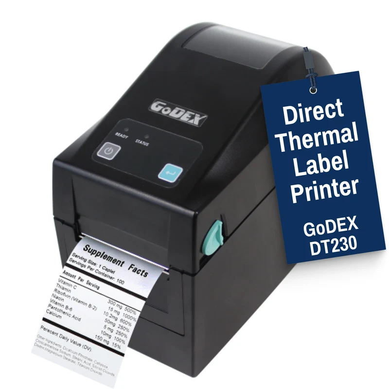 GoDEX DT230 Direct Thermal Printer – 2″ 300 DPI Label Printer, Compact Design, 3-Year Warranty