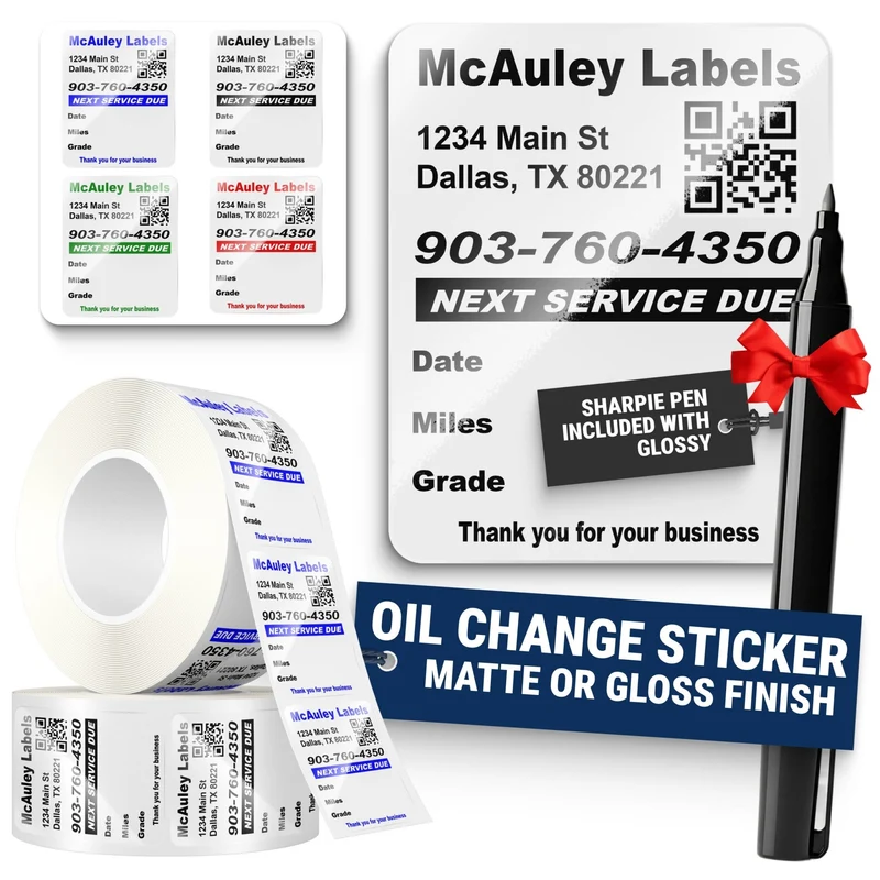 QR Code Oil Change Stickers for Windshield with Text - Custom