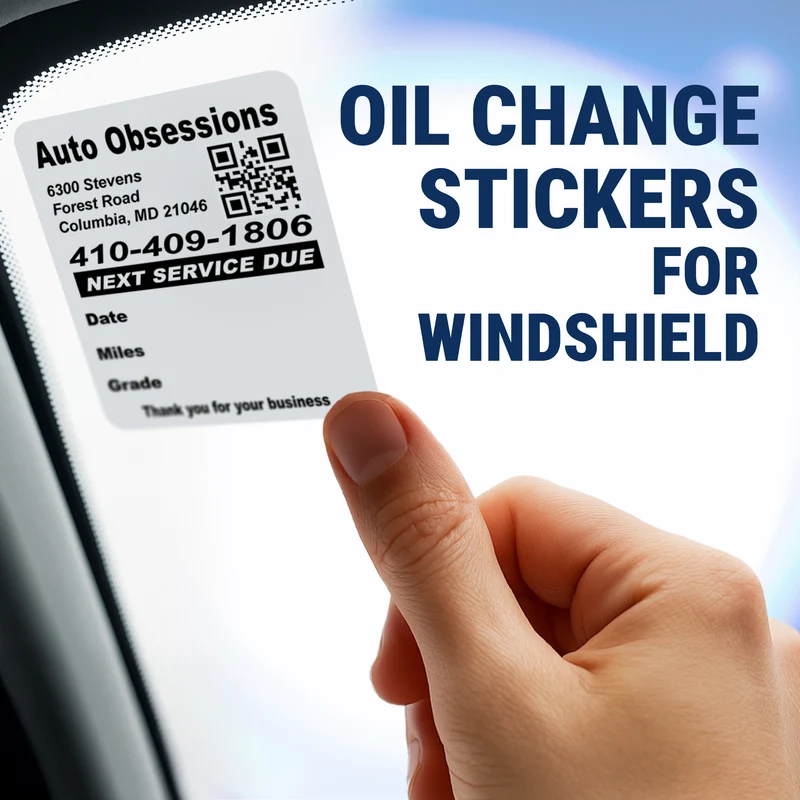 QR Code Oil Change Stickers for Windshield with Text - Custom