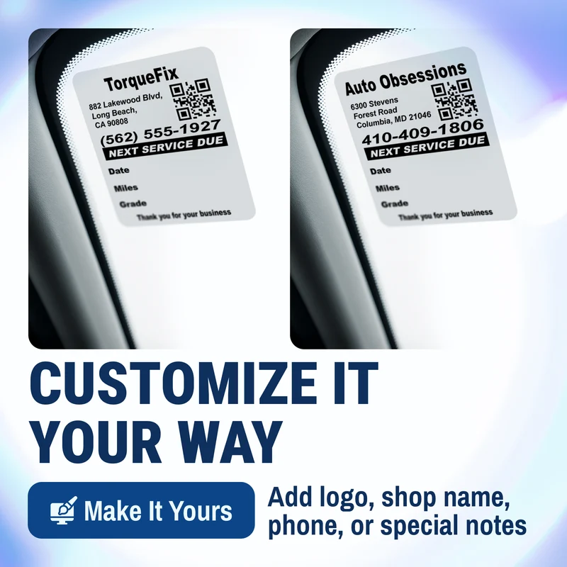 QR Code Oil Change Stickers for Windshield with Text - Custom