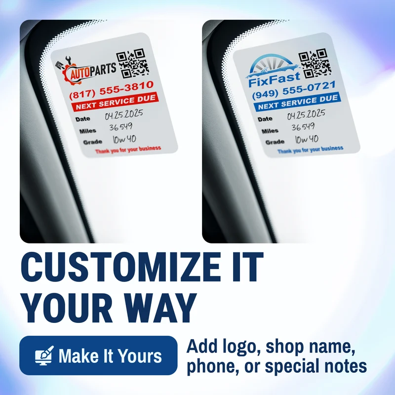 QR Code Oil Change Stickers for Windshield with Logo - Custom