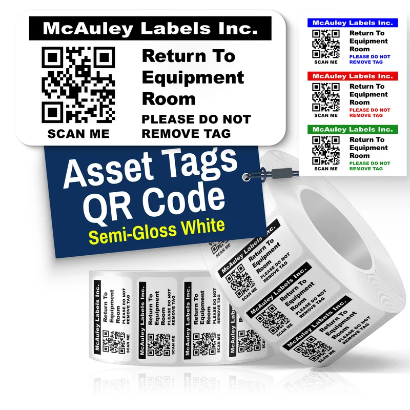 Custom QR Asset Tags for Equipment – Numbered, Permanent Semi-Gloss White - QR Code Stickers