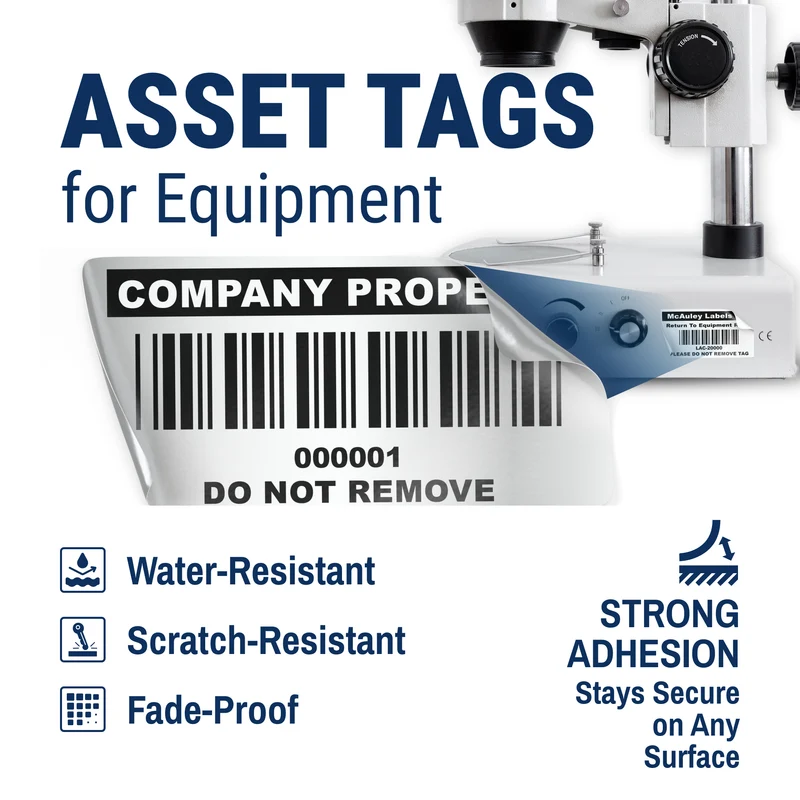 Durable Asset Tags for Equipment and Tools - Metalized Silver