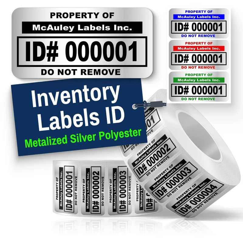 Custom ID Inventory Labels for Asset Tracking - Metalized Silver