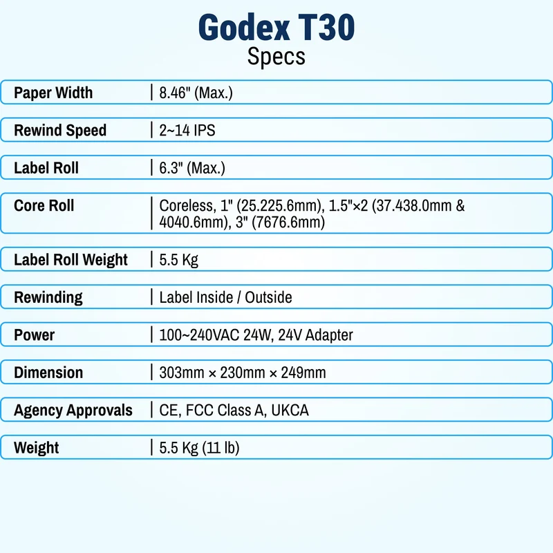 GoDEX T-30 Label Rewinder – Heavy-Duty 8″ Rewinder for All GoDEX Printers (3-Year Warranty)