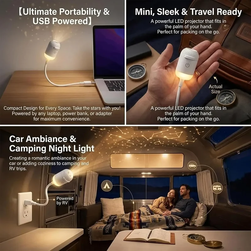 Projecteur Ciel Étoilé 2-en-1 – Veilleuse LED à Intensité Variable avec 6 Films de Projection OFFERTS