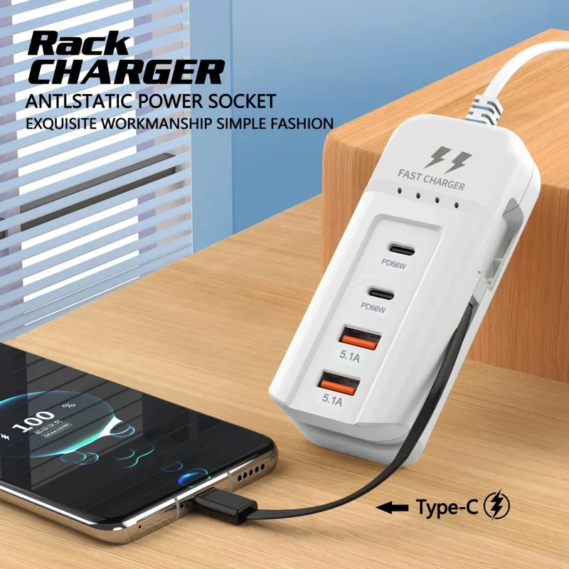 Station de Charge USB C 66W 4 Ports Adaptateur Mural - Charge rapide