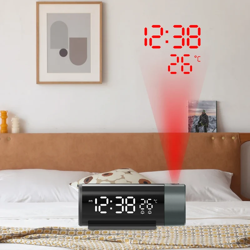 Réveil Numérique avec Projecteur Rotatif 180° — 4 Niveaux de Luminosité
