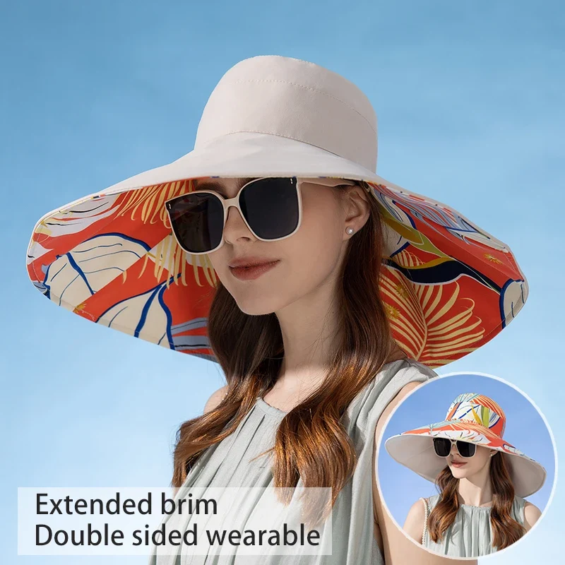 Chapeau Anti-UV Réversible Femme — coton, bord large