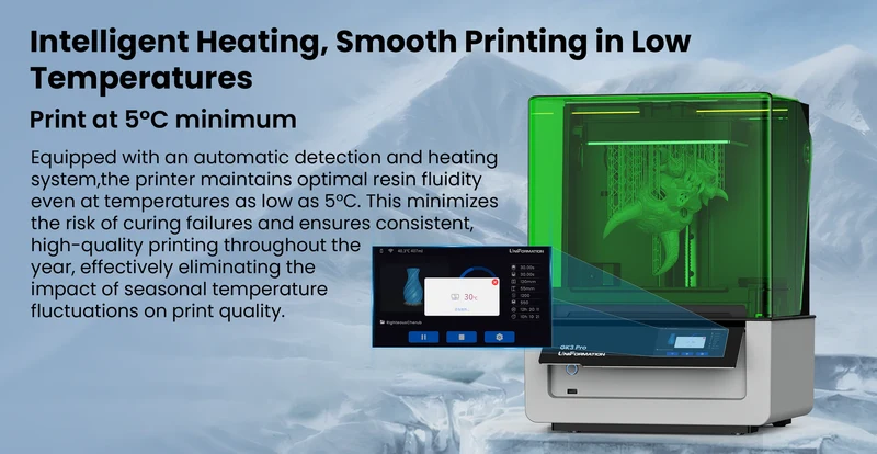 Uniformation GK3 Pro – Imprimante résine professionnelle haute résolution avec source lumineuse de 385 nm et contrôle actif de la température de la résine