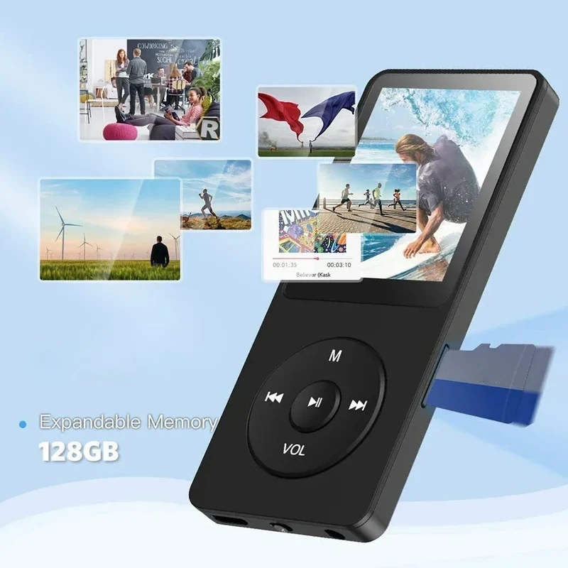 Lecteur MP3 portable, Radio FM avec écran 5,4 pouces + Carte 128Gb
