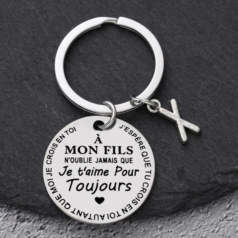Porte-clé à offrir "Mon fils" ou "Ma fille" avec initiale