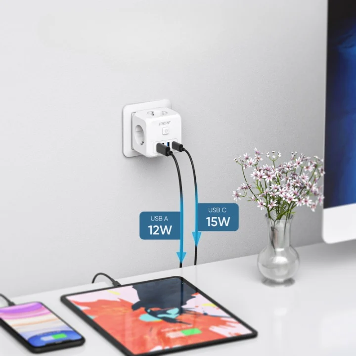 Cube Multiprise 7 en 1 USB, USB-C et Standard