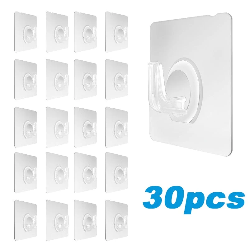 Lot de 30 Crochets Muraux Transparents Auto Adhésifs