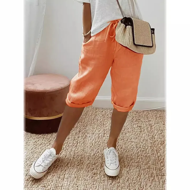 Bermuda Décontracté en Coton & Lin à Taille Élastique - Femme 2026