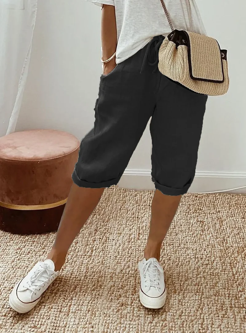 Bermuda Décontracté en Coton & Lin à Taille Élastique - Femme 2026