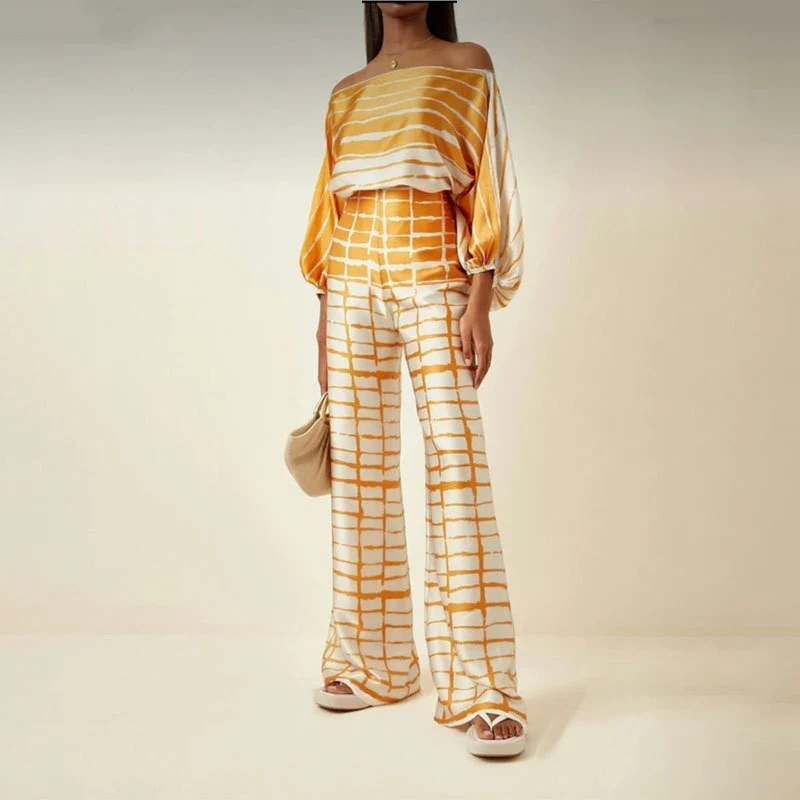 Ensemble en Satin Top Épaules Dénudées & Pantalon Fluide