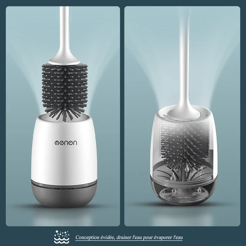 Brosse WC en silicone avec support fermé — 43cm, design épuré, hygiénique