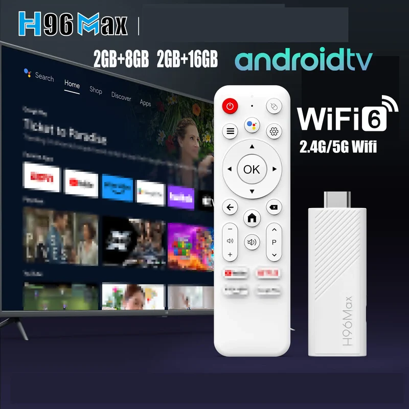 Clé TV Android H96 Max WiFi 6 Ultra Rapide avec Télécommande Vocale