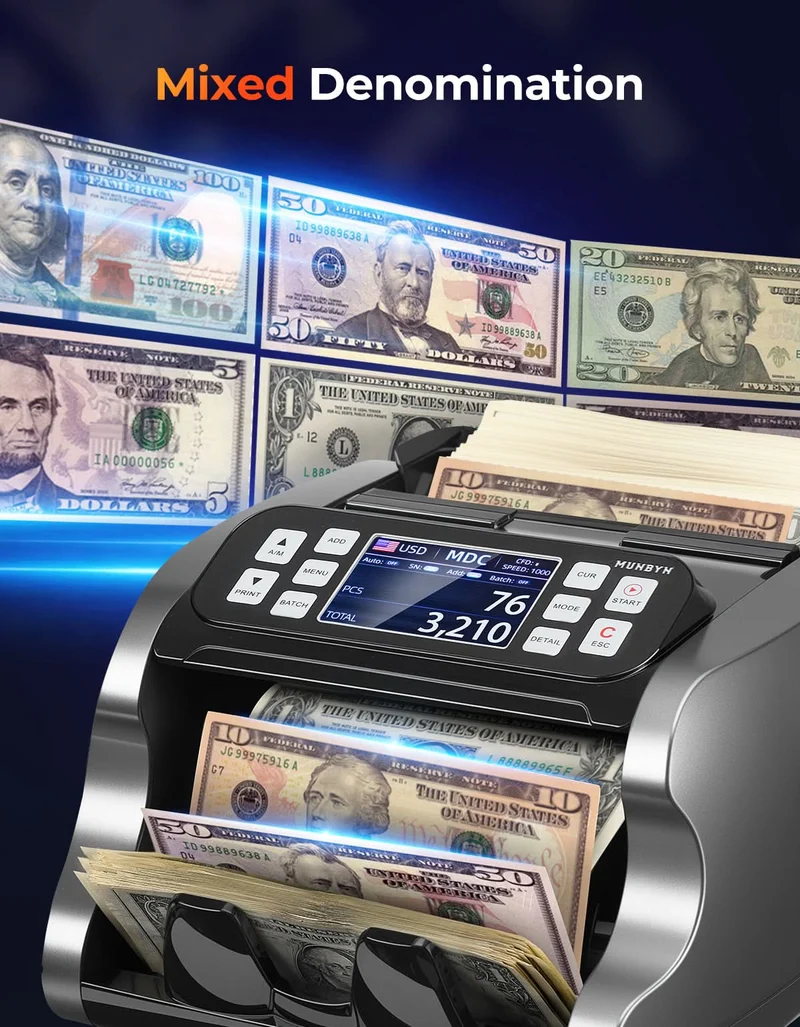 MUNBYN IMC22 Mixed Denomination Money Counter with Dual Display