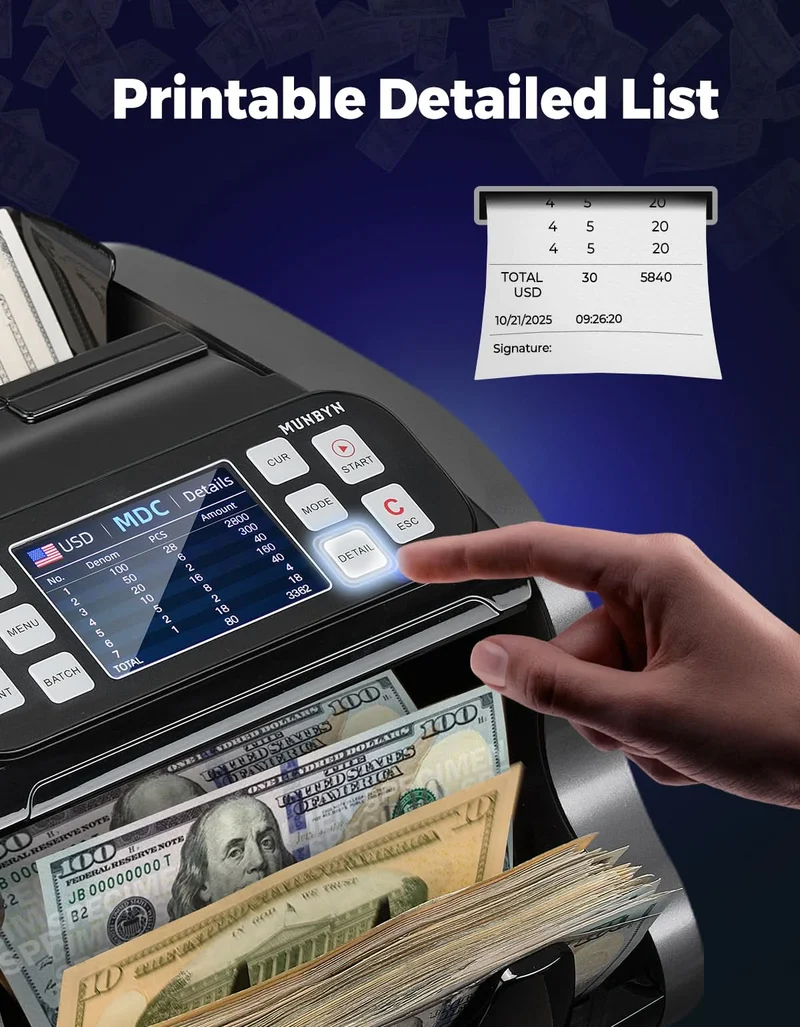 MUNBYN IMC22 Mixed Denomination Money Counter with Dual Display