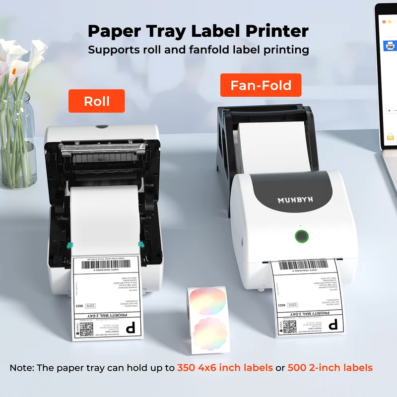 MUNBYN RW411B Bluetooth 4x6 Thermal Label Printer with Paper Tray for Daily Shipping