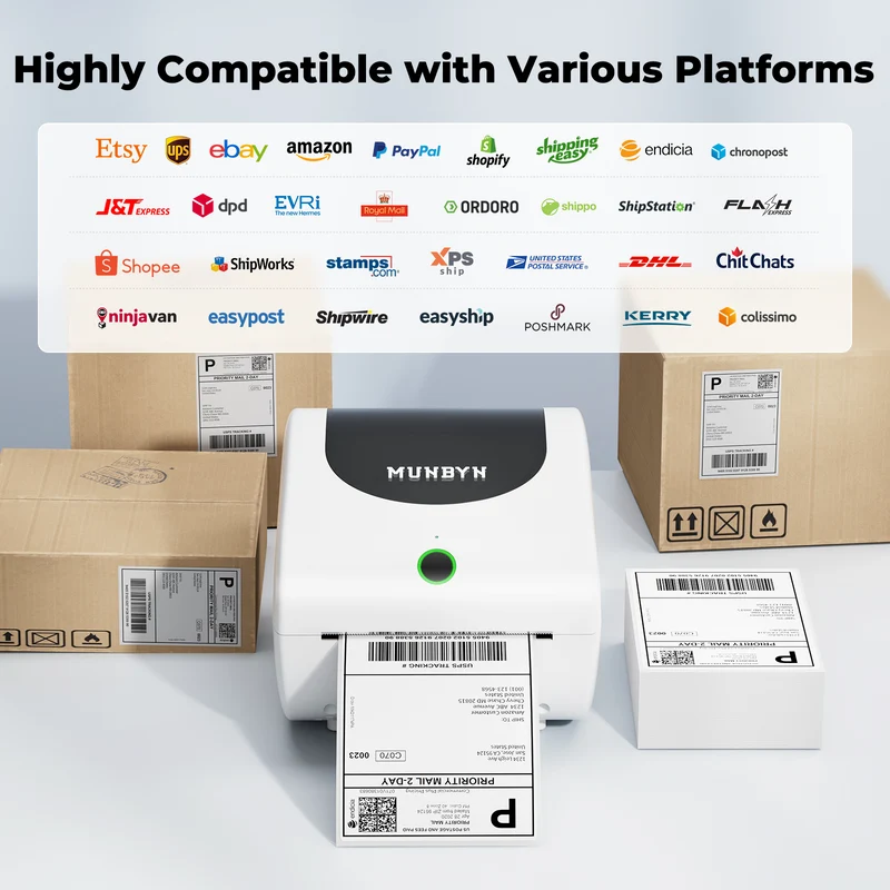 MUNBYN RW411B Bluetooth 4x6 Thermal Label Printer with Paper Tray for Daily Shipping