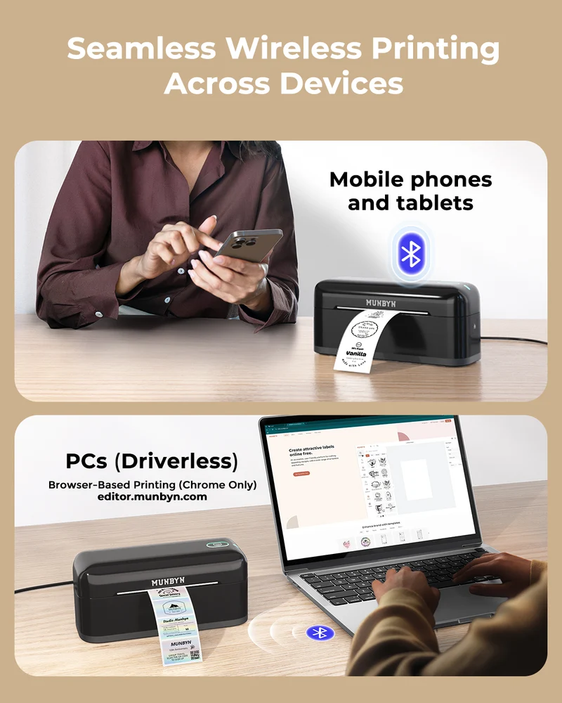 MUNBYN RW402B Bluetooth Thermal Label Printer for Daily Shipping Labels