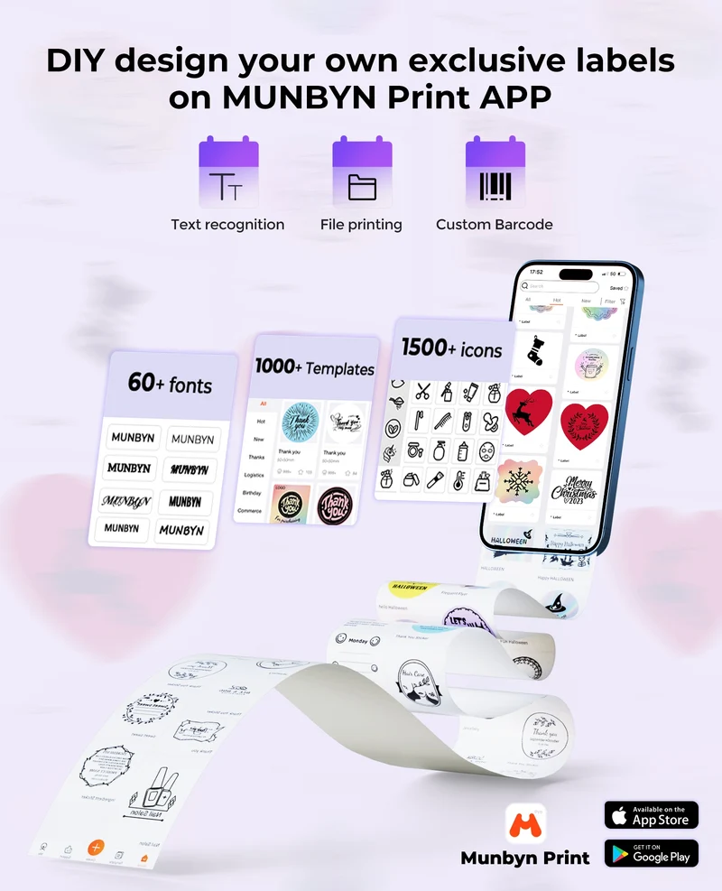 MUNBYN RW130B Bluetooth Thermal Label Printer Kit for Shipping and Basic Labels