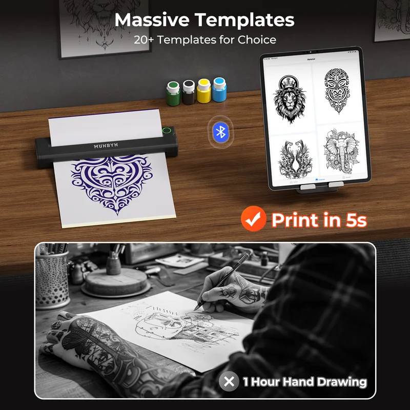 MUNBYN ITP05 Bluetooth Tattoo Stencil Printer for Portable Transfer