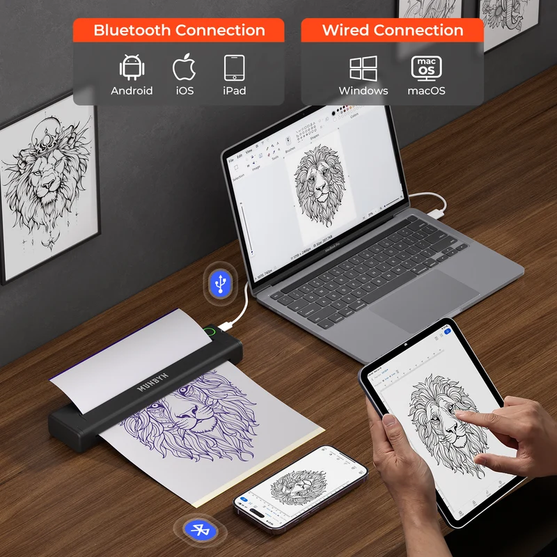 MUNBYN ITP05 Bluetooth Tattoo Stencil Printer for Portable Transfer