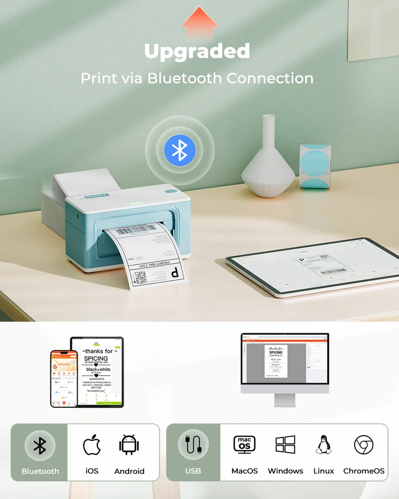 MUNBYN RW941BP 300DPI Bluetooth Thermal Label Printer for Product Labels and Branding