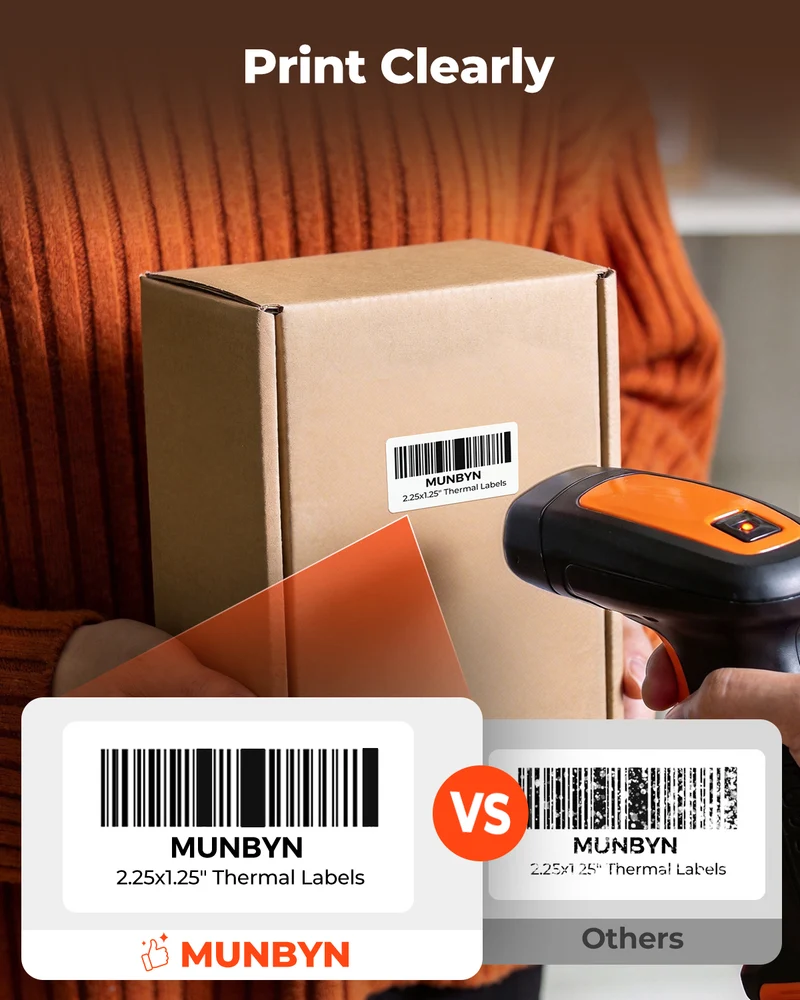 MUNBYN 2.25" x 1.25" Rectangle Thermal Labels for Barcode, Address and Multi-Purpose Use