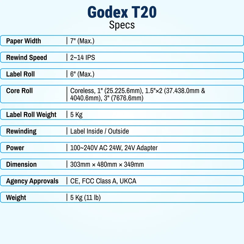 GoDEX T-20 Label Rewinder – Heavy-Duty 6″ Rewinder for All GoDEX Printers (3-Year Warranty)