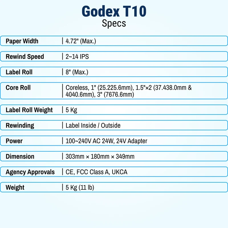 GoDEX T-10 Label Rewinder – 4" Durable Adjustable Rewinder for All GoDEX Printers (3-Year Warranty)