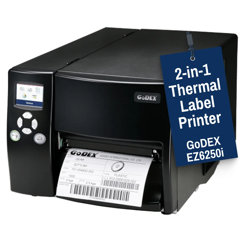 GoDEX EZ6250i Thermal Printer - 6" 203 DPI, 2-in-1 Manufacturing Printer with 3-Year Warranty