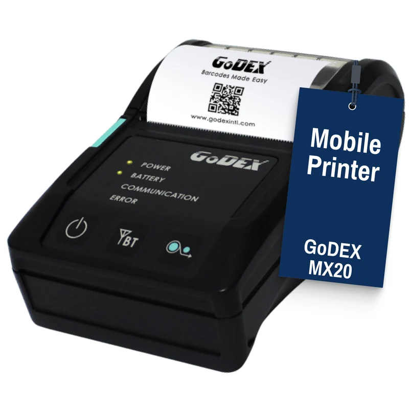 GoDEX MX20 Mobile Printer - 203 DPI Portable 2" Direct Thermal Label Printer – Wireless, Bluetooth