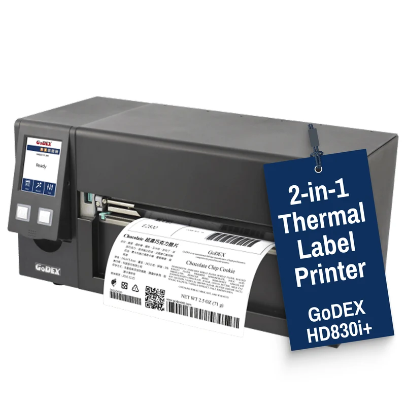 GoDEX HD830i+ Thermal Printer - 8" Wide, 300 DPI Industrial Barcode Label Printer | 3-Year Warranty