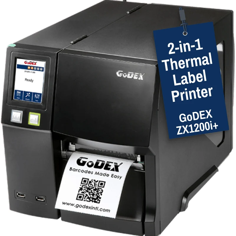 GoDEX ZX1200i+ Thermal Printer - 4" 203 DPI | 2-in-1 Industrial Label Printer - 3-Year Warranty