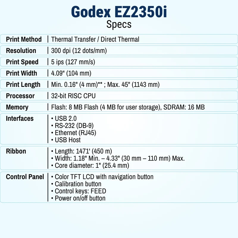 GoDEX EZ2350i Thermal Printer – 4" 300 DPI 2-in-1 Industrial Manufacturing Printer, 3-Year Warranty