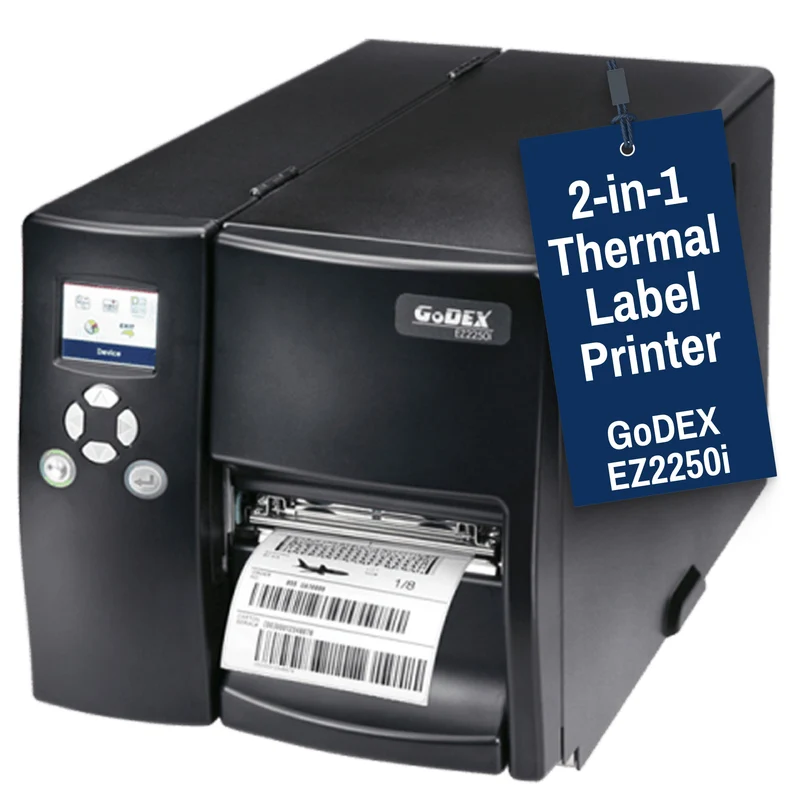 GoDEX EZ2250i Thermal Printer - 2-in*1 Industrial Label Printer - 4" 203/300 DPI - 3-Year Warranty