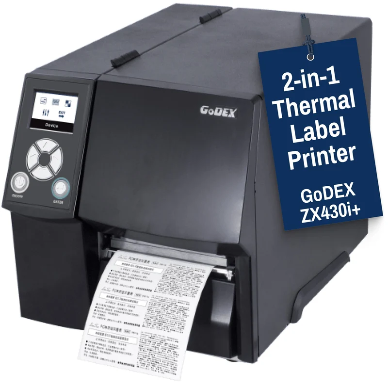 GoDEX ZX430i+ Thermal Printer – 4" 300 DPI High-Resolution, Color Display, USB/Serial/Ethernet