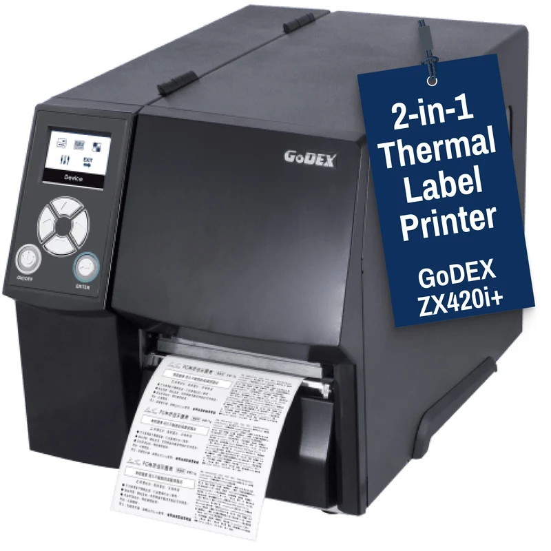 GoDEX ZX420i+ Thermal Printer – 4" 2-in-1 Industrial Label Printer with Color Display - 203 DPI
