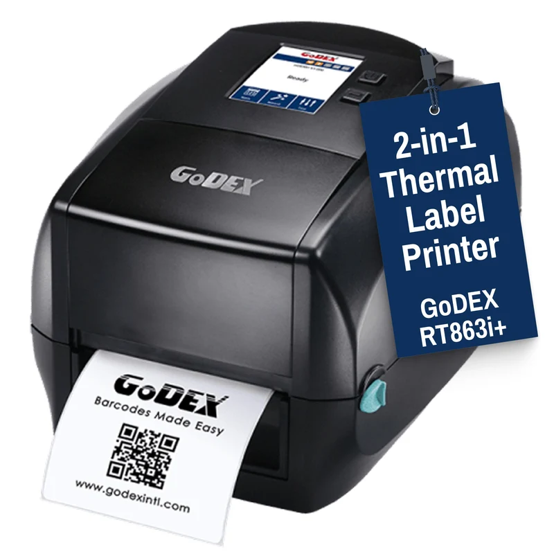 GoDEX RT863i+ Thermal Printer - 4" 2-in1 Label Printer with High Resolution 600 DPI, 3-Year Warranty