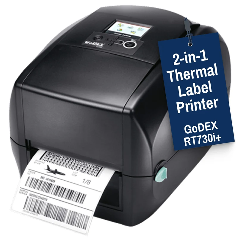 GoDEX RT730i+ Thermal Printer, 4", Color Display, 300 DPI – Compact Dual Printer, 3-Year Warranty